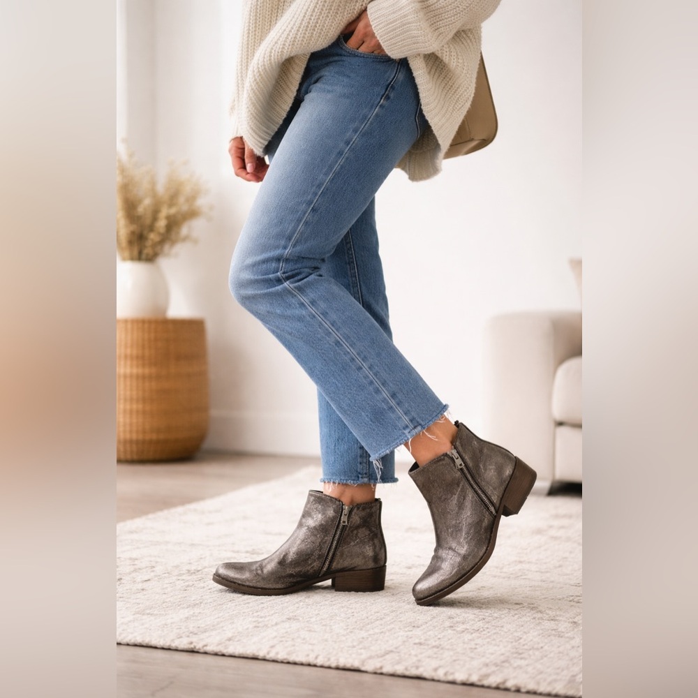 Metallic Leather Ankle Boots | Distressed Moto Boho · Lucky Brand